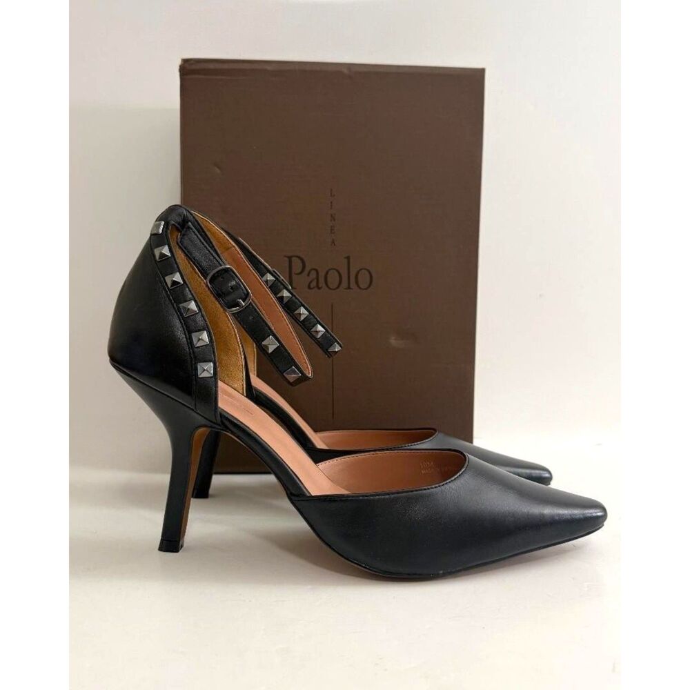 Linea Paolo YANKA Black Leather Ankle Strap Pump, NEW! Size 10M, 11M